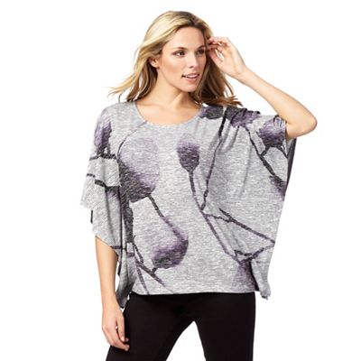 Grey striped floral print batwing top